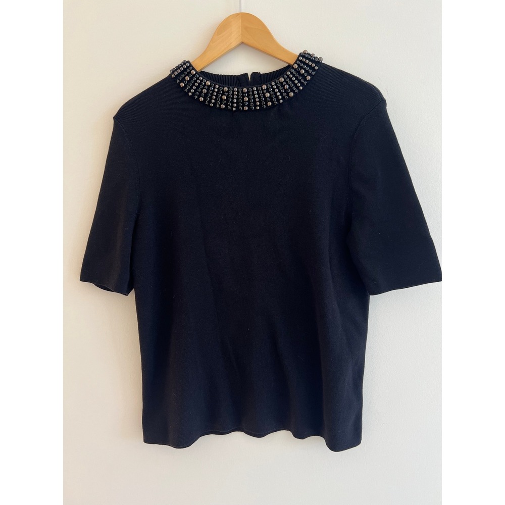 NWT Talbots Black Embellished Beaded Neck Knit Top LP Quiet Luxury Business - Picture 2 of 12